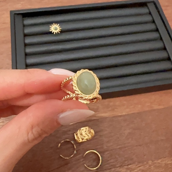 18K Gold Plated Emerald Green Vintage Adjustable Ring Set 7PCS Statement - Picture 7 of 15